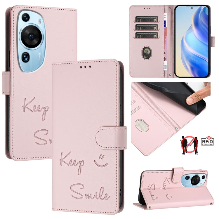 Smile Embossing RFID Leather Phone Case, For Huawei Mate 60, For Huawei P60 Art, For Huawei P60 / P60 Pro, For Huawei Enjoy 50 Pro 4G, For Huawei nova Y90, For Huawei Enjoy 50 4G, For Huawei nova Y70 Plus, For Huawei nova 9 SE