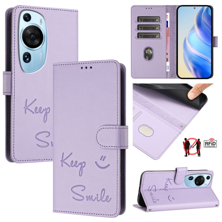 Smile Embossing RFID Leather Phone Case, For Huawei Mate 60, For Huawei P60 Art, For Huawei P60 / P60 Pro, For Huawei Enjoy 50 Pro 4G, For Huawei nova Y90, For Huawei Enjoy 50 4G, For Huawei nova Y70 Plus, For Huawei nova 9 SE