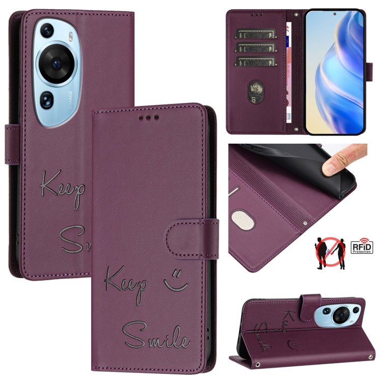 Smile Embossing RFID Leather Phone Case, For Huawei Mate 60, For Huawei P60 Art, For Huawei P60 / P60 Pro, For Huawei Enjoy 50 Pro 4G, For Huawei nova Y90, For Huawei Enjoy 50 4G, For Huawei nova Y70 Plus, For Huawei nova 9 SE