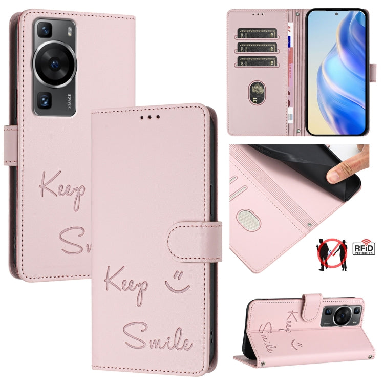 Smile Embossing RFID Leather Phone Case, For Huawei Mate 60, For Huawei P60 Art, For Huawei P60 / P60 Pro, For Huawei Enjoy 50 Pro 4G, For Huawei nova Y90, For Huawei Enjoy 50 4G, For Huawei nova Y70 Plus, For Huawei nova 9 SE