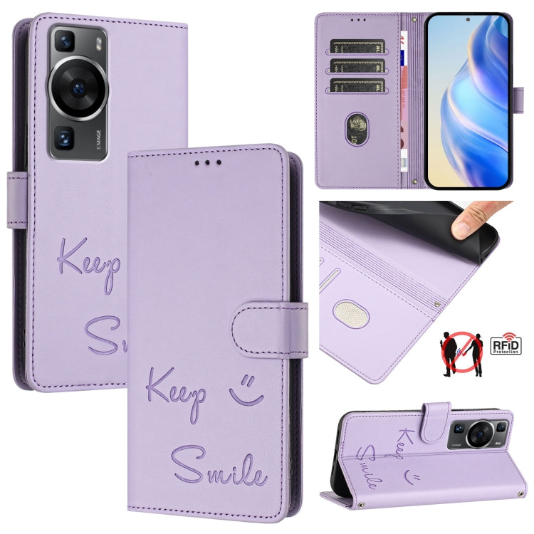 Smile Embossing RFID Leather Phone Case, For Huawei Mate 60, For Huawei P60 Art, For Huawei P60 / P60 Pro, For Huawei Enjoy 50 Pro 4G, For Huawei nova Y90, For Huawei Enjoy 50 4G, For Huawei nova Y70 Plus, For Huawei nova 9 SE