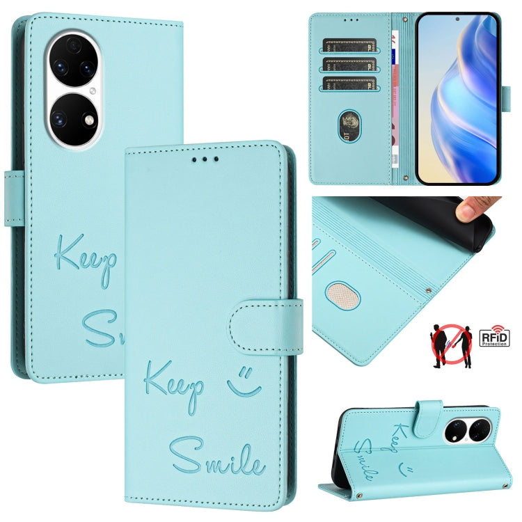 Smile Embossing RFID Leather Phone Case, For Huawei Mate 60, For Huawei P60 Art, For Huawei P60 / P60 Pro, For Huawei Enjoy 50 Pro 4G, For Huawei nova Y90, For Huawei Enjoy 50 4G, For Huawei nova Y70 Plus, For Huawei nova 9 SE