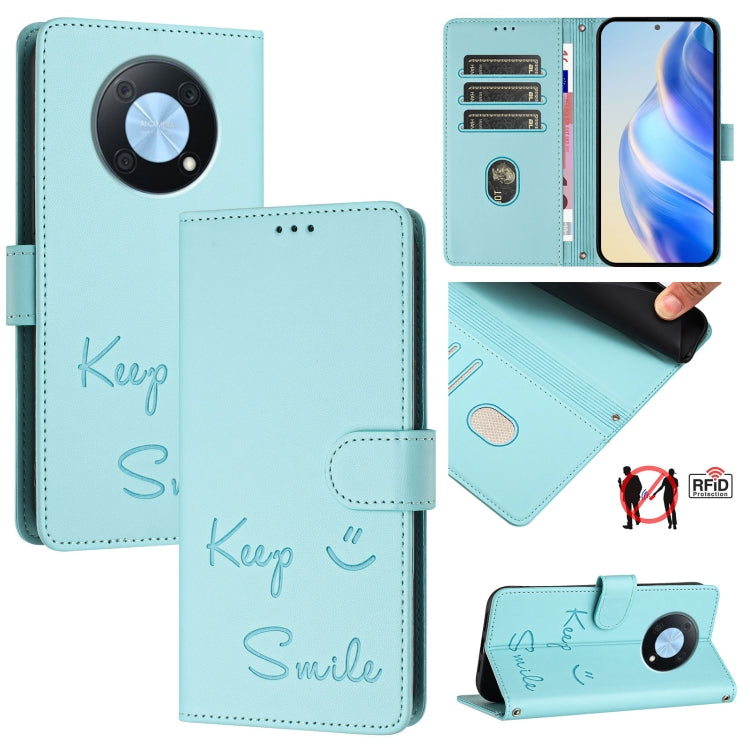 Smile Embossing RFID Leather Phone Case, For Huawei Mate 60, For Huawei P60 Art, For Huawei P60 / P60 Pro, For Huawei Enjoy 50 Pro 4G, For Huawei nova Y90, For Huawei Enjoy 50 4G, For Huawei nova Y70 Plus, For Huawei nova 9 SE