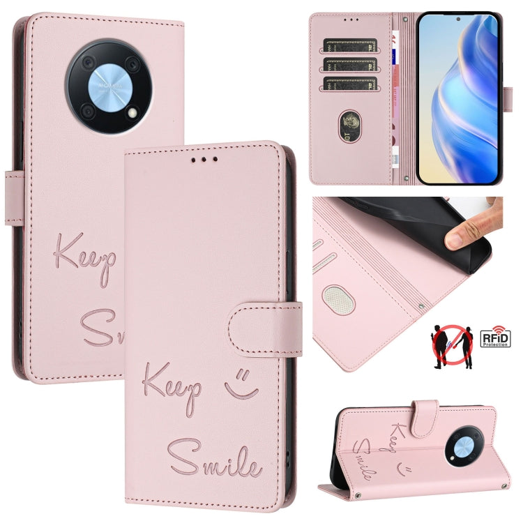 Smile Embossing RFID Leather Phone Case, For Huawei Mate 60, For Huawei P60 Art, For Huawei P60 / P60 Pro, For Huawei Enjoy 50 Pro 4G, For Huawei nova Y90, For Huawei Enjoy 50 4G, For Huawei nova Y70 Plus, For Huawei nova 9 SE