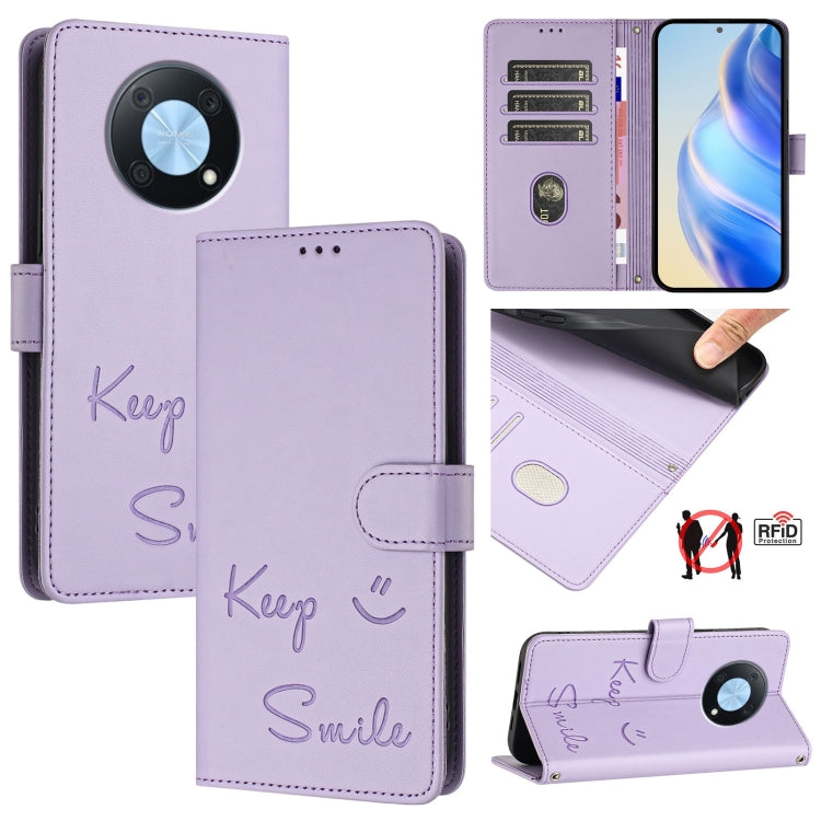 Smile Embossing RFID Leather Phone Case, For Huawei Mate 60, For Huawei P60 Art, For Huawei P60 / P60 Pro, For Huawei Enjoy 50 Pro 4G, For Huawei nova Y90, For Huawei Enjoy 50 4G, For Huawei nova Y70 Plus, For Huawei nova 9 SE
