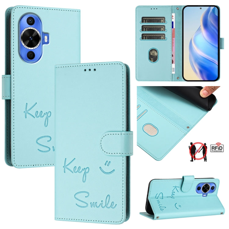 Smile Embossing RFID Leather Phone Case, For Huawei nova 14 5G, For Huawei nova 13 Pro, For Huawei nova 13 / nova 12, For Huawei nova 12i 4G Global, For Huawei nova 12s 4G Global, For Huawei Pura 70 Pro, For Huawei Pura 70                              ...