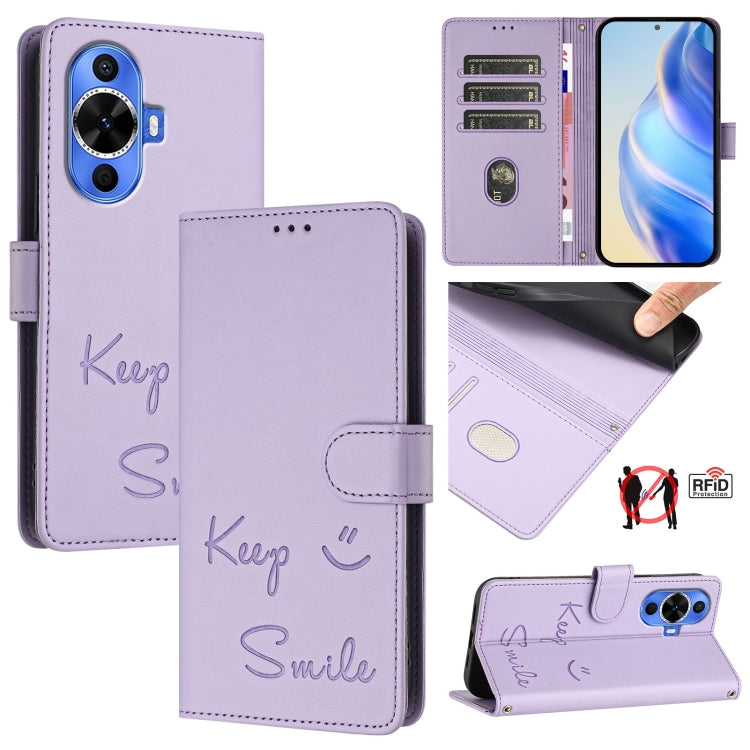Smile Embossing RFID Leather Phone Case, For Huawei nova 14 5G, For Huawei nova 13 Pro, For Huawei nova 13 / nova 12, For Huawei nova 12i 4G Global, For Huawei nova 12s 4G Global, For Huawei Pura 70 Pro, For Huawei Pura 70                              ...
