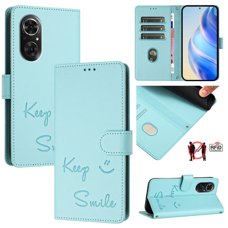 Smile Embossing RFID Leather Phone Case, For Huawei Mate 60, For Huawei P60 Art, For Huawei P60 / P60 Pro, For Huawei Enjoy 50 Pro 4G, For Huawei nova Y90, For Huawei Enjoy 50 4G, For Huawei nova Y70 Plus, For Huawei nova 9 SE