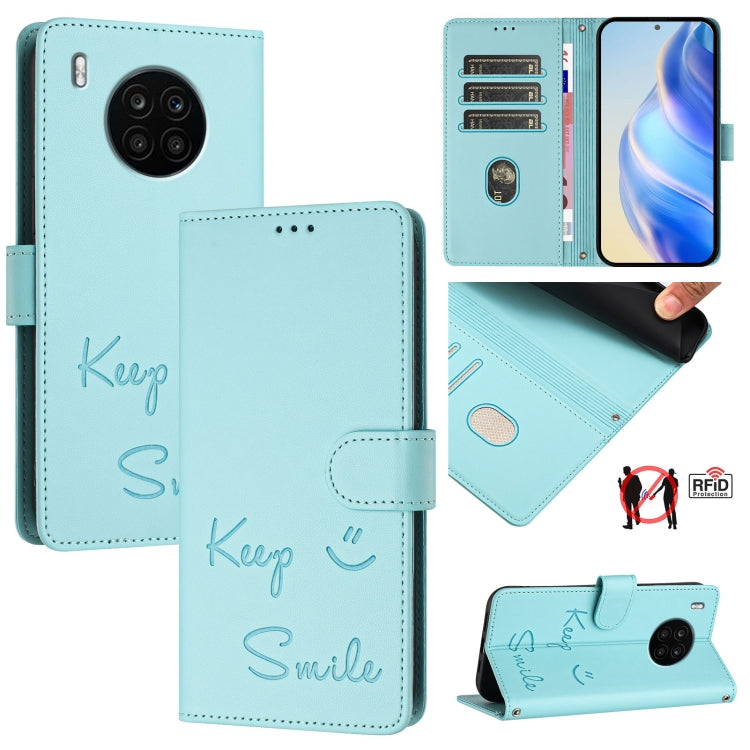 Smile Embossing RFID Leather Phone Case, For Huawei nova 9 Pro, For Huawei nova 9, For Huawei nova 8i, For Huawei P50 Pro, For Huawei P50, For Huawei P smart 2021 4G
