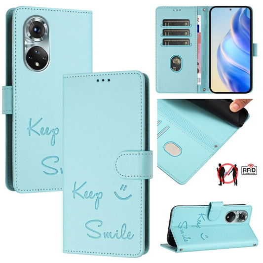 Smile Embossing RFID Leather Phone Case, For Huawei nova 9 Pro, For Huawei nova 9, For Huawei nova 8i, For Huawei P50 Pro, For Huawei P50, For Huawei P smart 2021 4G