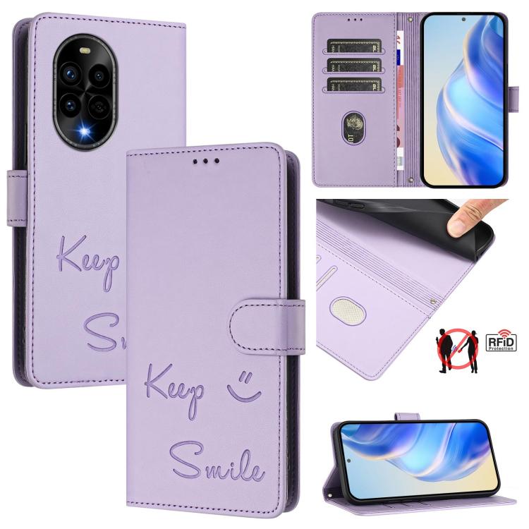 Smile Embossing RFID Leather Phone Case, For Huawei nova 14 5G, For Huawei nova 13 Pro, For Huawei nova 13 / nova 12, For Huawei nova 12i 4G Global, For Huawei nova 12s 4G Global, For Huawei Pura 70 Pro, For Huawei Pura 70                              ...
