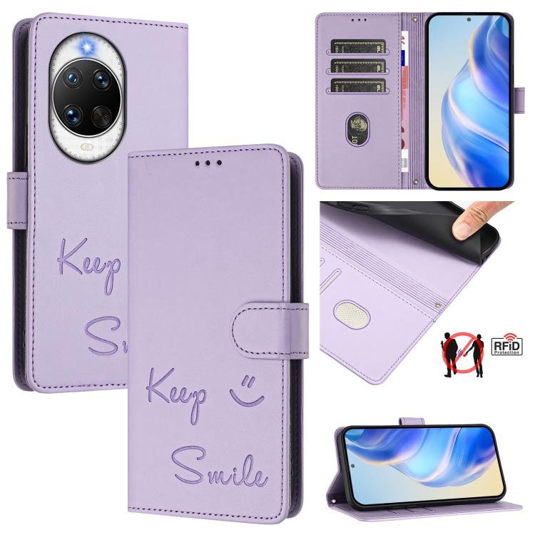 Smile Embossing RFID Leather Phone Case, For Huawei nova 16z, For Huawei nova 16, For Huawei Pura 90 Pro Max, For Huawei Pura 90 Pro, For Huawei Mate 70 Air, For Huawei Enjoy 80s, For Huawei nova 14 Ultra 5G, For Huawei nova 14 Pro 5G