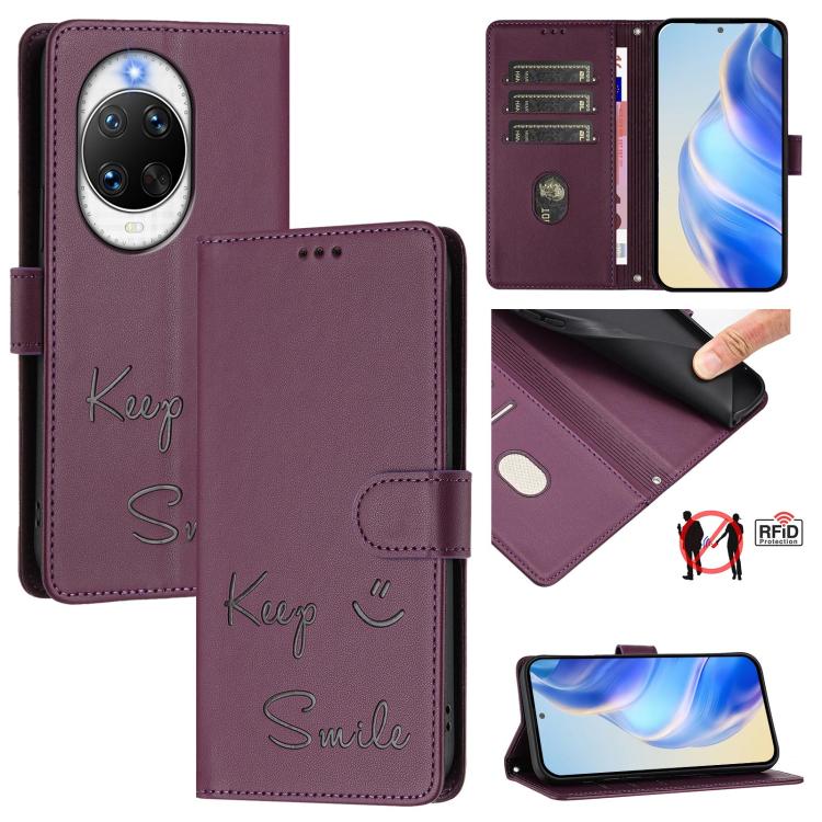 Smile Embossing RFID Leather Phone Case, For Huawei nova 16z, For Huawei nova 16, For Huawei Pura 90 Pro Max, For Huawei Pura 90 Pro, For Huawei Mate 70 Air, For Huawei Enjoy 80s, For Huawei nova 14 Ultra 5G, For Huawei nova 14 Pro 5G