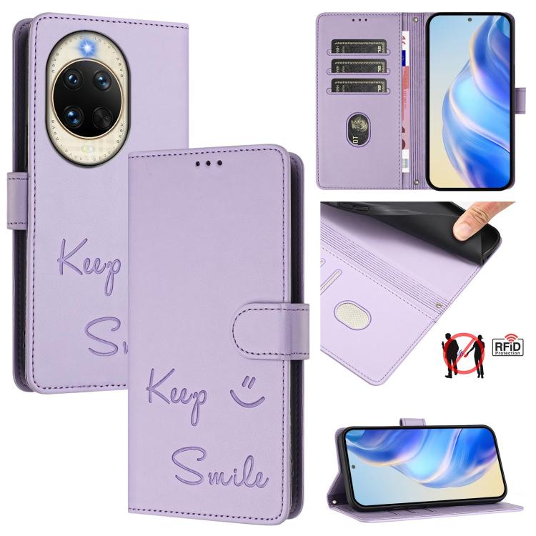 Smile Embossing RFID Leather Phone Case, For Huawei nova 16z, For Huawei nova 16, For Huawei Pura 90 Pro Max, For Huawei Pura 90 Pro, For Huawei Mate 70 Air, For Huawei Enjoy 80s, For Huawei nova 14 Ultra 5G, For Huawei nova 14 Pro 5G