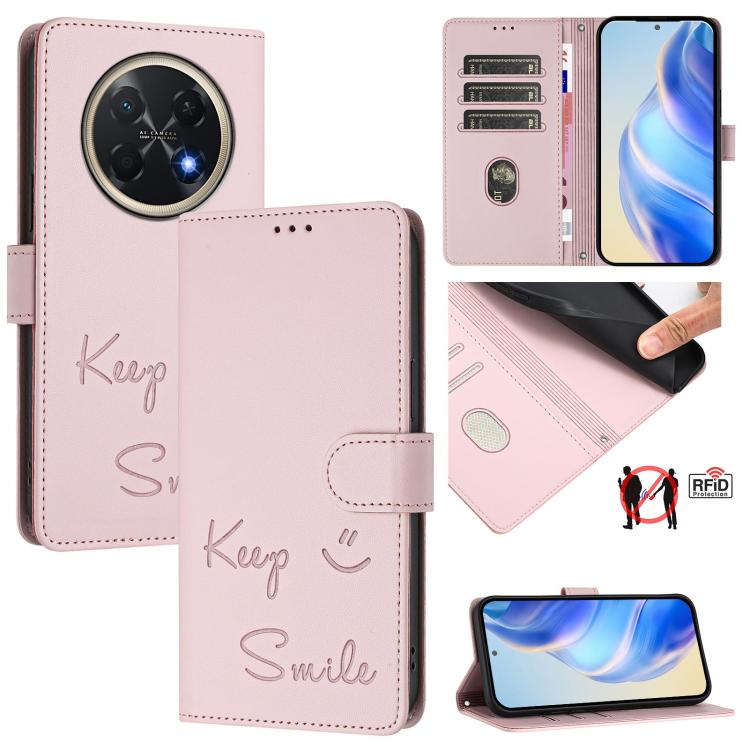 Smile Embossing RFID Leather Phone Case, For Huawei nova 16z, For Huawei nova 16, For Huawei Pura 90 Pro Max, For Huawei Pura 90 Pro, For Huawei Mate 70 Air, For Huawei Enjoy 80s, For Huawei nova 14 Ultra 5G, For Huawei nova 14 Pro 5G