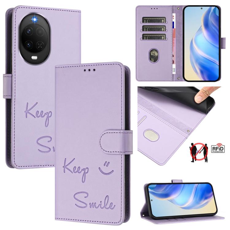 Smile Embossing RFID Leather Phone Case, For Huawei nova 16z, For Huawei nova 16, For Huawei Pura 90 Pro Max, For Huawei Pura 90 Pro, For Huawei Mate 70 Air, For Huawei Enjoy 80s, For Huawei nova 14 Ultra 5G, For Huawei nova 14 Pro 5G
