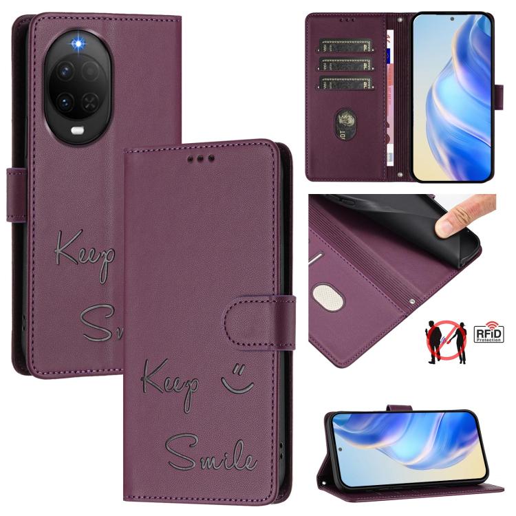 Smile Embossing RFID Leather Phone Case, For Huawei nova 16z, For Huawei nova 16, For Huawei Pura 90 Pro Max, For Huawei Pura 90 Pro, For Huawei Mate 70 Air, For Huawei Enjoy 80s, For Huawei nova 14 Ultra 5G, For Huawei nova 14 Pro 5G