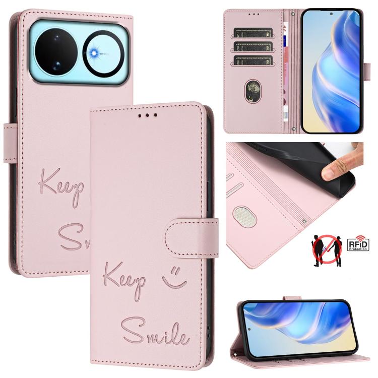 Smile Embossing RFID Leather Phone Case, For Huawei nova 16z, For Huawei nova 16, For Huawei Pura 90 Pro Max, For Huawei Pura 90 Pro, For Huawei Mate 70 Air, For Huawei Enjoy 80s, For Huawei nova 14 Ultra 5G, For Huawei nova 14 Pro 5G