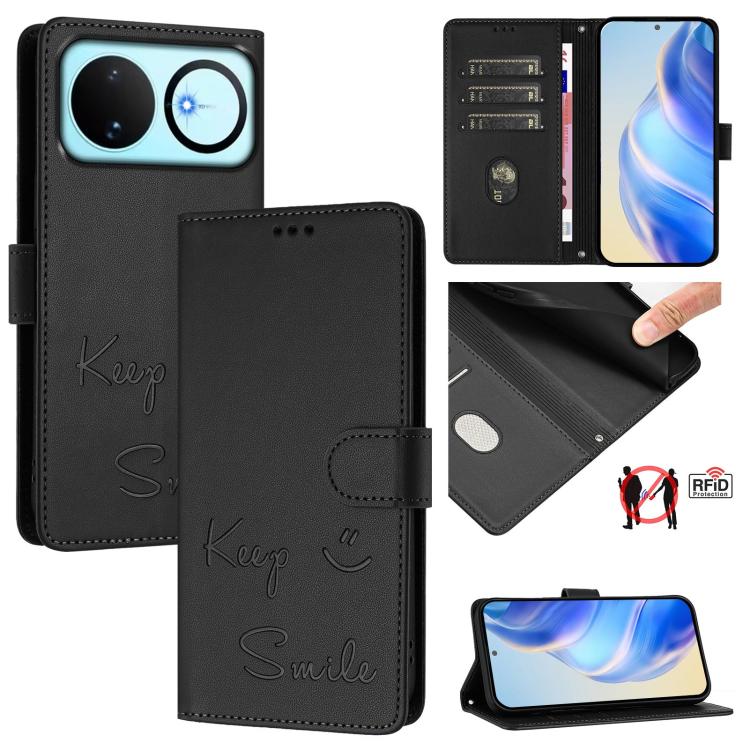 Smile Embossing RFID Leather Phone Case, For Huawei nova 16z, For Huawei nova 16, For Huawei Pura 90 Pro Max, For Huawei Pura 90 Pro, For Huawei Mate 70 Air, For Huawei Enjoy 80s, For Huawei nova 14 Ultra 5G, For Huawei nova 14 Pro 5G