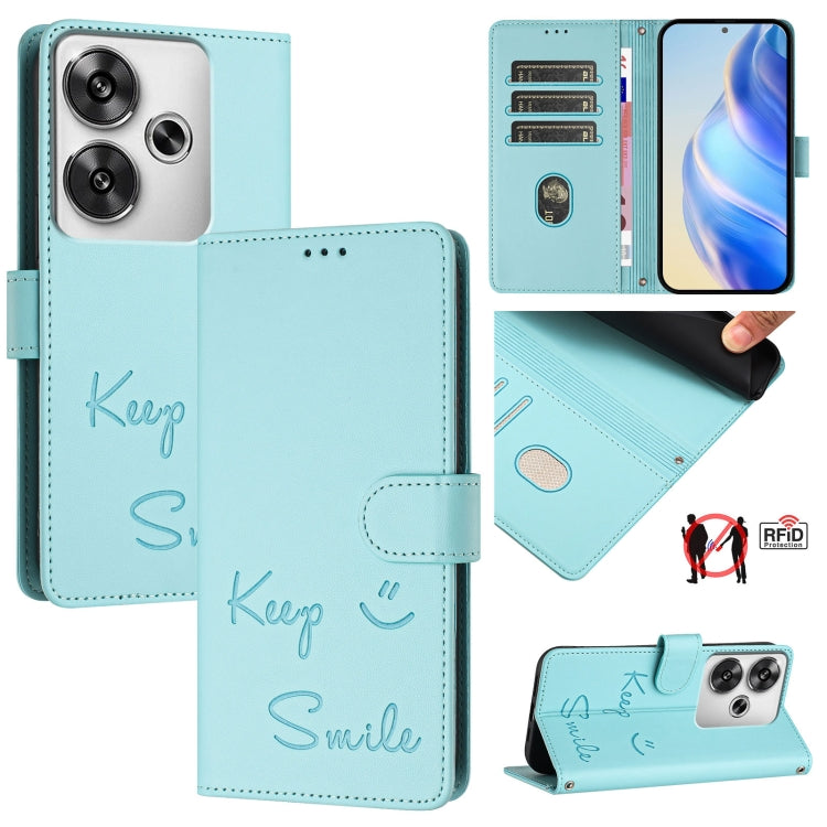 Smile Embossing RFID Leather Phone Case, For Xiaomi Poco X7 Pro 5G / Redmi Turbo 4 5G, For Xiaomi Poco M7 Pro 5G, For Xiaomi 14T Pro, For Xiaomi 14T, For Xiaomi Poco F6 5G, For Xiaomi Poco C61, For Xiaomi Poco M6 Pro 4G, For Xiaomi Poco X6 Neo