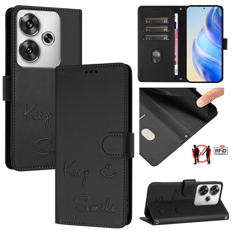 Smile Embossing RFID Leather Phone Case, For Xiaomi Poco X7 Pro 5G / Redmi Turbo 4 5G, For Xiaomi Poco M7 Pro 5G, For Xiaomi 14T Pro, For Xiaomi 14T, For Xiaomi Poco F6 5G, For Xiaomi Poco C61, For Xiaomi Poco M6 Pro 4G, For Xiaomi Poco X6 Neo