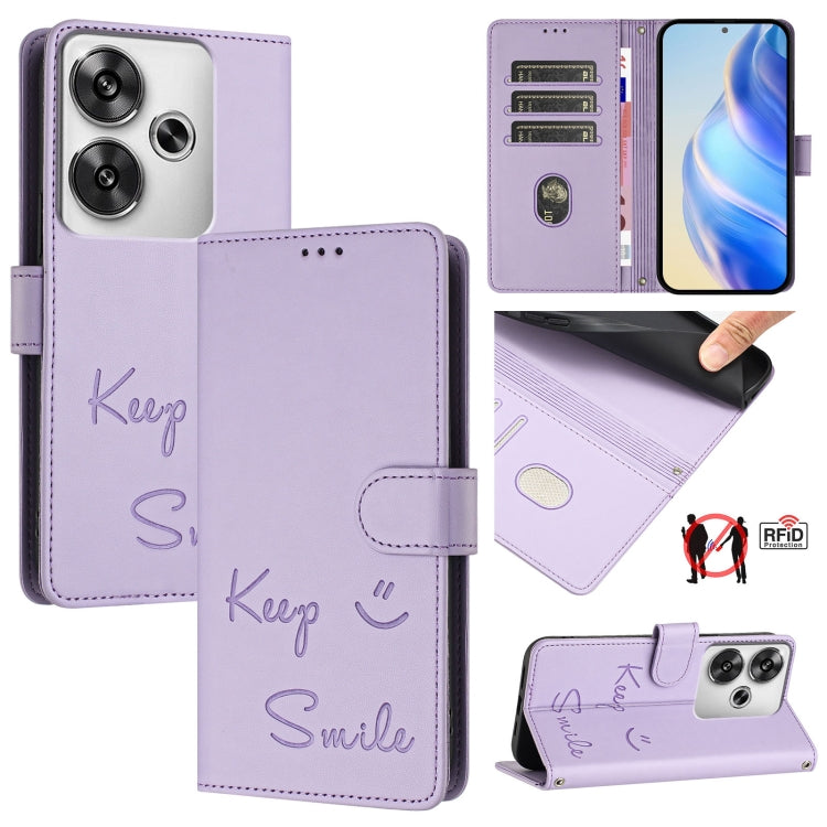 Smile Embossing RFID Leather Phone Case, For Xiaomi Poco X7 Pro 5G / Redmi Turbo 4 5G, For Xiaomi Poco M7 Pro 5G, For Xiaomi 14T Pro, For Xiaomi 14T, For Xiaomi Poco F6 5G, For Xiaomi Poco C61, For Xiaomi Poco M6 Pro 4G, For Xiaomi Poco X6 Neo