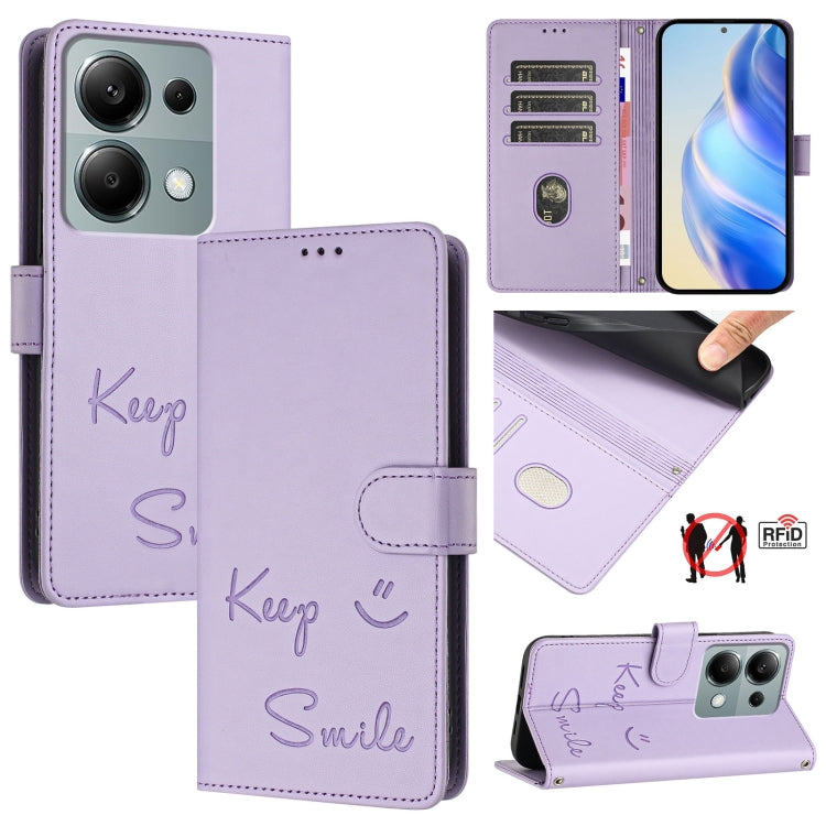 Smile Embossing RFID Leather Phone Case, For Xiaomi Poco X7 Pro 5G / Redmi Turbo 4 5G, For Xiaomi Poco M7 Pro 5G, For Xiaomi 14T Pro, For Xiaomi 14T, For Xiaomi Poco F6 5G, For Xiaomi Poco C61, For Xiaomi Poco M6 Pro 4G, For Xiaomi Poco X6 Neo