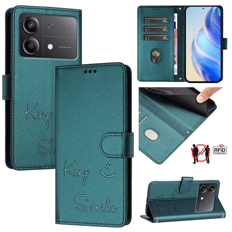 Smile Embossing RFID Leather Phone Case, For Xiaomi Poco X7 Pro 5G / Redmi Turbo 4 5G, For Xiaomi Poco M7 Pro 5G, For Xiaomi 14T Pro, For Xiaomi 14T, For Xiaomi Poco F6 5G, For Xiaomi Poco C61, For Xiaomi Poco M6 Pro 4G, For Xiaomi Poco X6 Neo