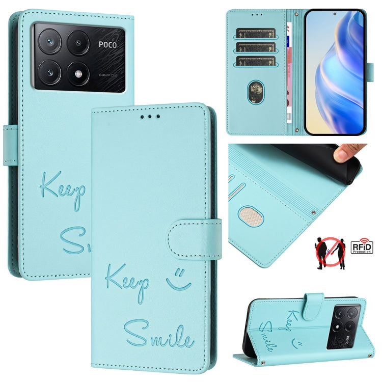 Smile Embossing RFID Leather Phone Case, For Xiaomi Poco X6 Pro / Redmi K70E, For Xiaomi Poco X6, For Xiaomi 14 Ultra, For Xiaomi 14 Pro, For Xiaomi 14, For Xiaomi Poco M6 Pro 5G, For Xiaomi 13T / 13T Pro, For Xiaomi Poco X4 GT