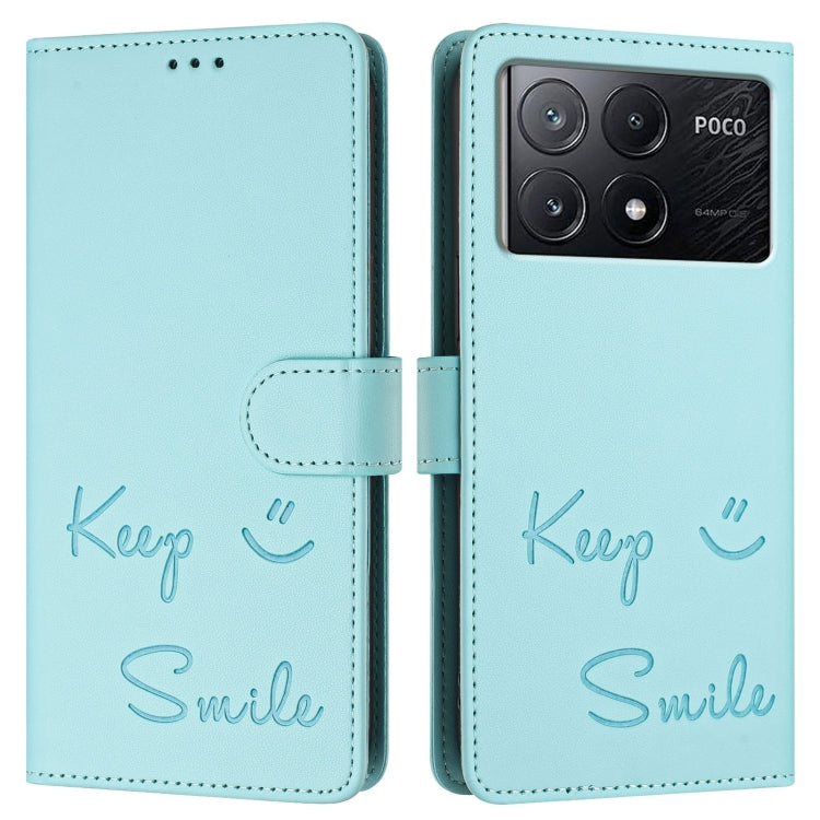 Smile Embossing RFID Leather Phone Case, For Xiaomi Poco X6 Pro / Redmi K70E, For Xiaomi Poco X6, For Xiaomi 14 Ultra, For Xiaomi 14 Pro, For Xiaomi 14, For Xiaomi Poco M6 Pro 5G, For Xiaomi 13T / 13T Pro, For Xiaomi Poco X4 GT