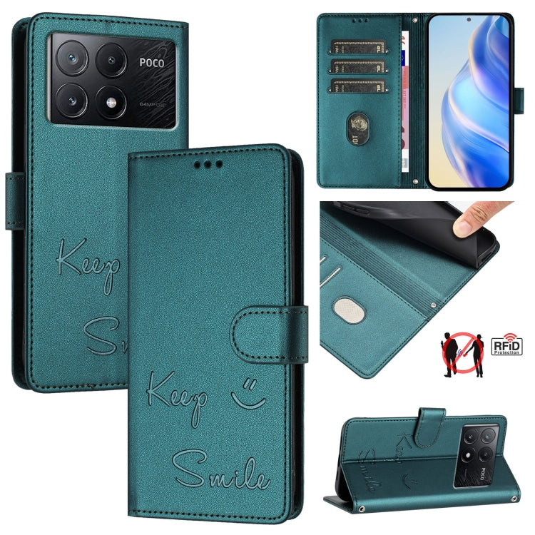 Smile Embossing RFID Leather Phone Case, For Xiaomi Poco X6 Pro / Redmi K70E, For Xiaomi Poco X6, For Xiaomi 14 Ultra, For Xiaomi 14 Pro, For Xiaomi 14, For Xiaomi Poco M6 Pro 5G, For Xiaomi 13T / 13T Pro, For Xiaomi Poco X4 GT