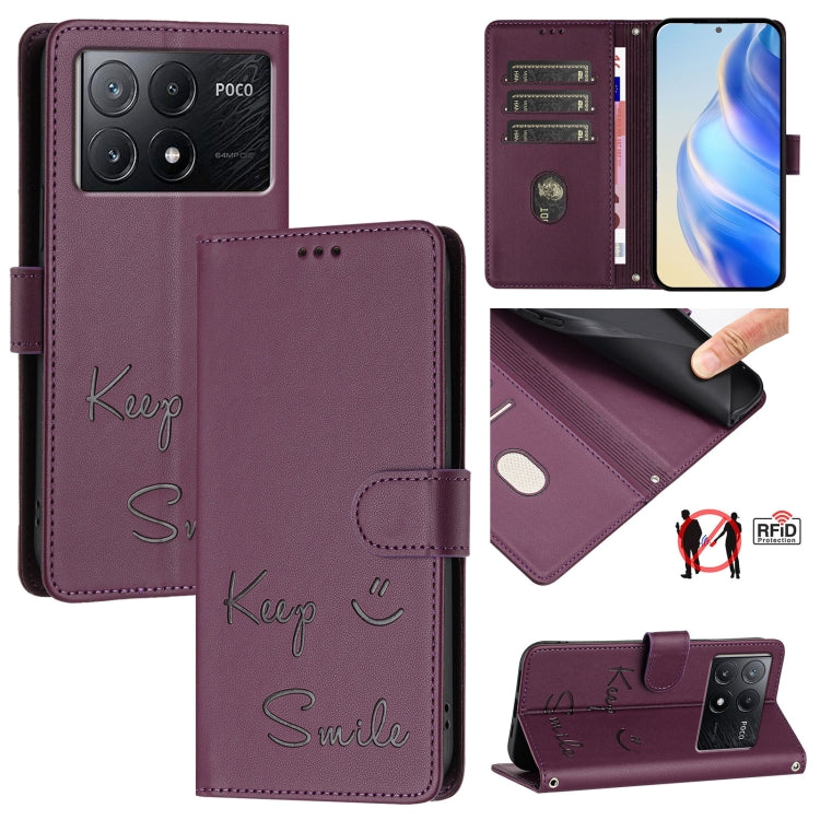 Smile Embossing RFID Leather Phone Case, For Xiaomi Poco X6 Pro / Redmi K70E, For Xiaomi Poco X6, For Xiaomi 14 Ultra, For Xiaomi 14 Pro, For Xiaomi 14, For Xiaomi Poco M6 Pro 5G, For Xiaomi 13T / 13T Pro, For Xiaomi Poco X4 GT