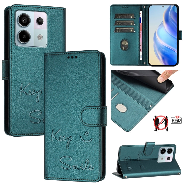 Smile Embossing RFID Leather Phone Case, For Xiaomi Poco X6 Pro / Redmi K70E, For Xiaomi Poco X6, For Xiaomi 14 Ultra, For Xiaomi 14 Pro, For Xiaomi 14, For Xiaomi Poco M6 Pro 5G, For Xiaomi 13T / 13T Pro, For Xiaomi Poco X4 GT