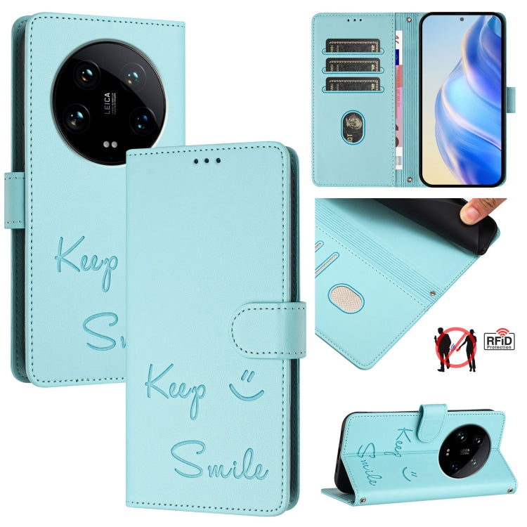 Smile Embossing RFID Leather Phone Case, For Xiaomi Poco X6 Pro / Redmi K70E, For Xiaomi Poco X6, For Xiaomi 14 Ultra, For Xiaomi 14 Pro, For Xiaomi 14, For Xiaomi Poco M6 Pro 5G, For Xiaomi 13T / 13T Pro, For Xiaomi Poco X4 GT