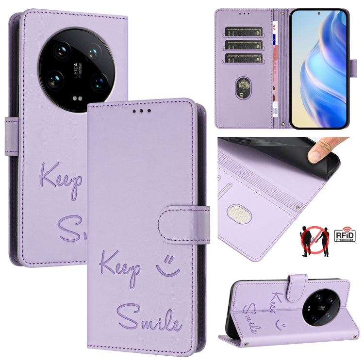 Smile Embossing RFID Leather Phone Case, For Xiaomi Poco X6 Pro / Redmi K70E, For Xiaomi Poco X6, For Xiaomi 14 Ultra, For Xiaomi 14 Pro, For Xiaomi 14, For Xiaomi Poco M6 Pro 5G, For Xiaomi 13T / 13T Pro, For Xiaomi Poco X4 GT