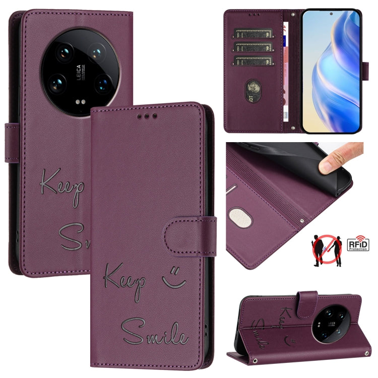 Smile Embossing RFID Leather Phone Case, For Xiaomi Poco X6 Pro / Redmi K70E, For Xiaomi Poco X6, For Xiaomi 14 Ultra, For Xiaomi 14 Pro, For Xiaomi 14, For Xiaomi Poco M6 Pro 5G, For Xiaomi 13T / 13T Pro, For Xiaomi Poco X4 GT