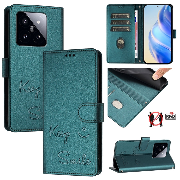 Smile Embossing RFID Leather Phone Case, For Xiaomi Poco X6 Pro / Redmi K70E, For Xiaomi Poco X6, For Xiaomi 14 Ultra, For Xiaomi 14 Pro, For Xiaomi 14, For Xiaomi Poco M6 Pro 5G, For Xiaomi 13T / 13T Pro, For Xiaomi Poco X4 GT