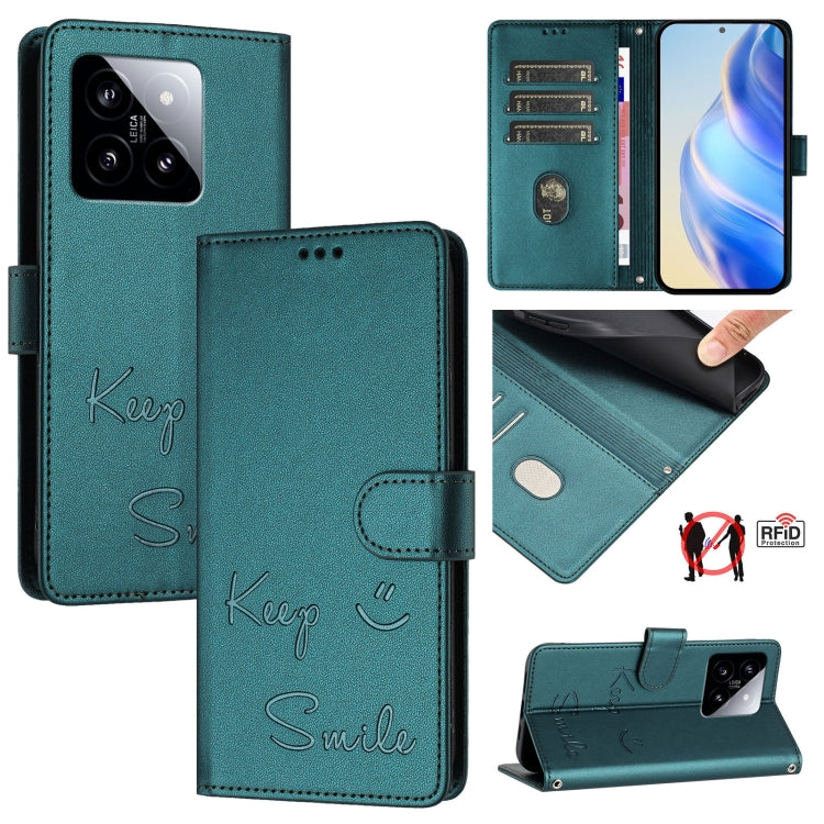 Smile Embossing RFID Leather Phone Case, For Xiaomi Poco X6 Pro / Redmi K70E, For Xiaomi Poco X6, For Xiaomi 14 Ultra, For Xiaomi 14 Pro, For Xiaomi 14, For Xiaomi Poco M6 Pro 5G, For Xiaomi 13T / 13T Pro, For Xiaomi Poco X4 GT