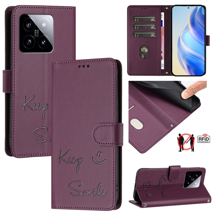 Smile Embossing RFID Leather Phone Case, For Xiaomi Poco X6 Pro / Redmi K70E, For Xiaomi Poco X6, For Xiaomi 14 Ultra, For Xiaomi 14 Pro, For Xiaomi 14, For Xiaomi Poco M6 Pro 5G, For Xiaomi 13T / 13T Pro, For Xiaomi Poco X4 GT