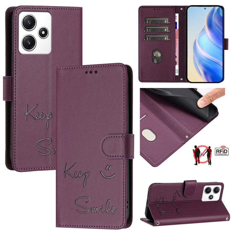 Smile Embossing RFID Leather Phone Case, For Xiaomi Poco X6 Pro / Redmi K70E, For Xiaomi Poco X6, For Xiaomi 14 Ultra, For Xiaomi 14 Pro, For Xiaomi 14, For Xiaomi Poco M6 Pro 5G, For Xiaomi 13T / 13T Pro, For Xiaomi Poco X4 GT