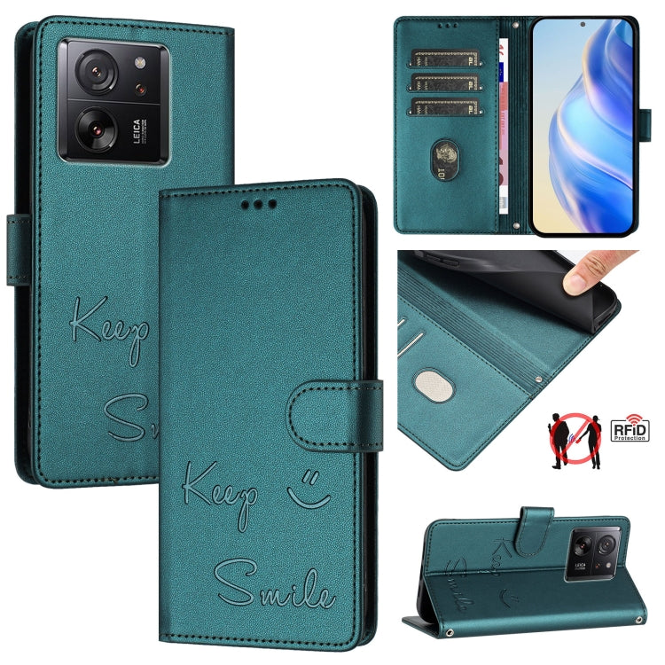 Smile Embossing RFID Leather Phone Case, For Xiaomi Poco X6 Pro / Redmi K70E, For Xiaomi Poco X6, For Xiaomi 14 Ultra, For Xiaomi 14 Pro, For Xiaomi 14, For Xiaomi Poco M6 Pro 5G, For Xiaomi 13T / 13T Pro, For Xiaomi Poco X4 GT