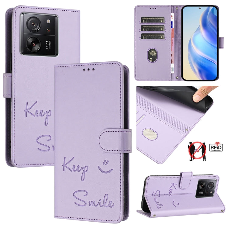 Smile Embossing RFID Leather Phone Case, For Xiaomi Poco X6 Pro / Redmi K70E, For Xiaomi Poco X6, For Xiaomi 14 Ultra, For Xiaomi 14 Pro, For Xiaomi 14, For Xiaomi Poco M6 Pro 5G, For Xiaomi 13T / 13T Pro, For Xiaomi Poco X4 GT