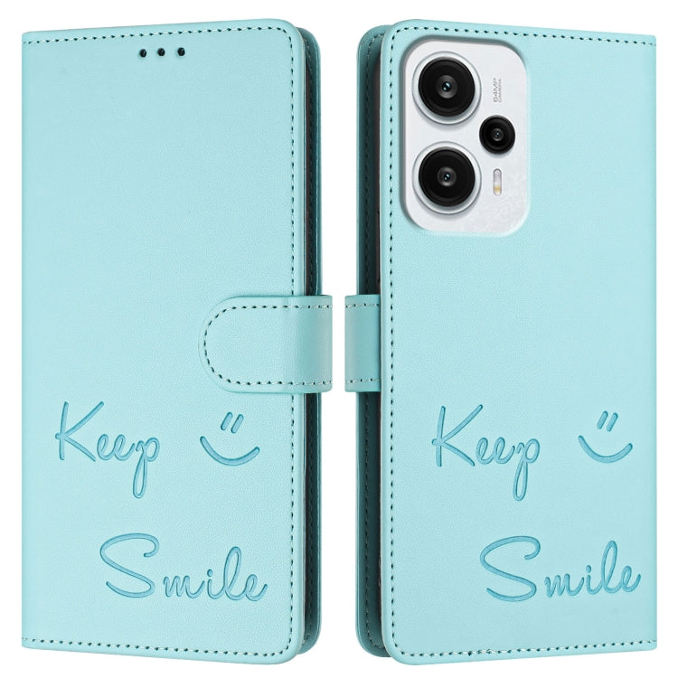 Smile Embossing RFID Leather Phone Case, For Xiaomi Poco F5, For Xiaomi Poco F5 Pro, For Xiaomi Poco C51 / C50, For Xiaomi 13 Ultra, For Xiaomi Civi 3, For Xiaomi 13 Lite / Civi 2, For Xiaomi 13 Pro, For Xiaomi 13
