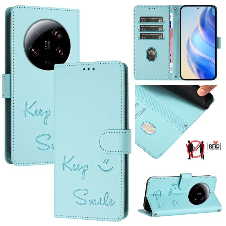 Smile Embossing RFID Leather Phone Case, For Xiaomi Poco F5, For Xiaomi Poco F5 Pro, For Xiaomi Poco C51 / C50, For Xiaomi 13 Ultra, For Xiaomi Civi 3, For Xiaomi 13 Lite / Civi 2, For Xiaomi 13 Pro, For Xiaomi 13