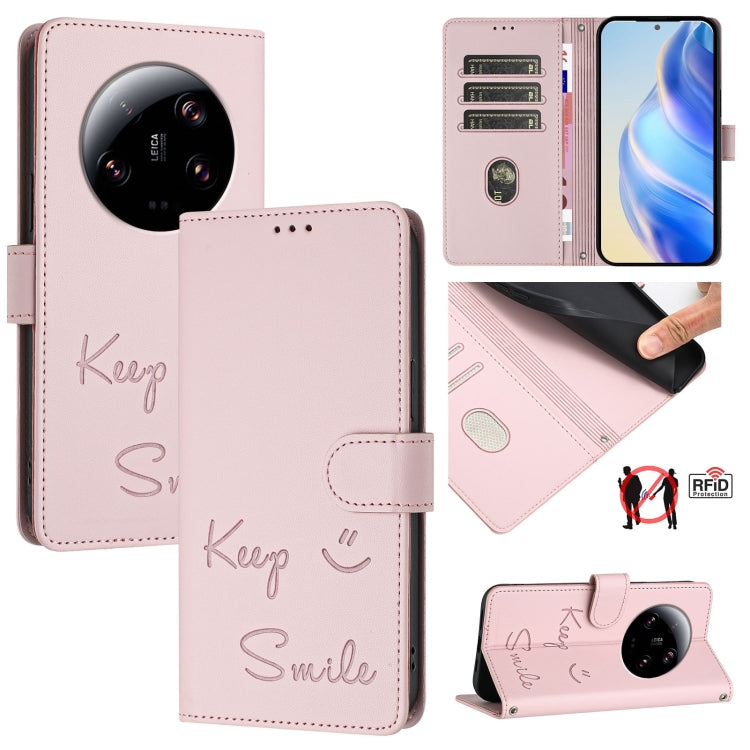 Smile Embossing RFID Leather Phone Case, For Xiaomi Poco F5, For Xiaomi Poco F5 Pro, For Xiaomi Poco C51 / C50, For Xiaomi 13 Ultra, For Xiaomi Civi 3, For Xiaomi 13 Lite / Civi 2, For Xiaomi 13 Pro, For Xiaomi 13