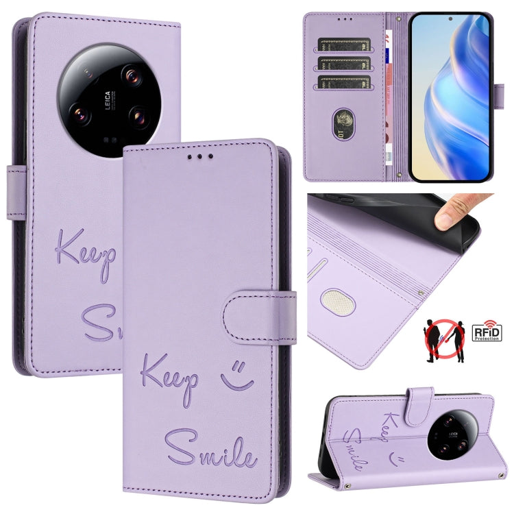 Smile Embossing RFID Leather Phone Case, For Xiaomi Poco F5, For Xiaomi Poco F5 Pro, For Xiaomi Poco C51 / C50, For Xiaomi 13 Ultra, For Xiaomi Civi 3, For Xiaomi 13 Lite / Civi 2, For Xiaomi 13 Pro, For Xiaomi 13