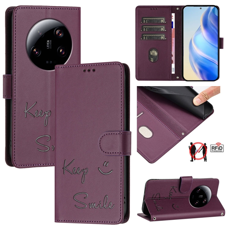 Smile Embossing RFID Leather Phone Case, For Xiaomi Poco F5, For Xiaomi Poco F5 Pro, For Xiaomi Poco C51 / C50, For Xiaomi 13 Ultra, For Xiaomi Civi 3, For Xiaomi 13 Lite / Civi 2, For Xiaomi 13 Pro, For Xiaomi 13