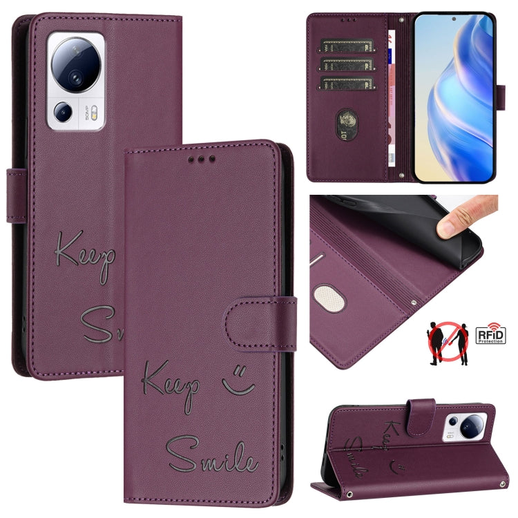 Smile Embossing RFID Leather Phone Case, For Xiaomi Poco F5, For Xiaomi Poco F5 Pro, For Xiaomi Poco C51 / C50, For Xiaomi 13 Ultra, For Xiaomi Civi 3, For Xiaomi 13 Lite / Civi 2, For Xiaomi 13 Pro, For Xiaomi 13