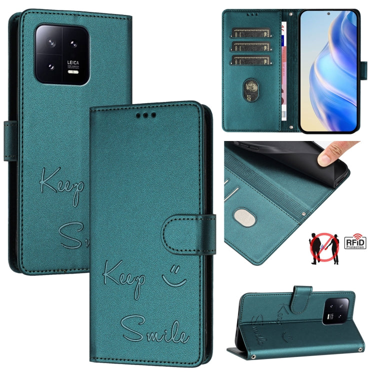 Smile Embossing RFID Leather Phone Case, For Xiaomi Poco F5, For Xiaomi Poco F5 Pro, For Xiaomi Poco C51 / C50, For Xiaomi 13 Ultra, For Xiaomi Civi 3, For Xiaomi 13 Lite / Civi 2, For Xiaomi 13 Pro, For Xiaomi 13
