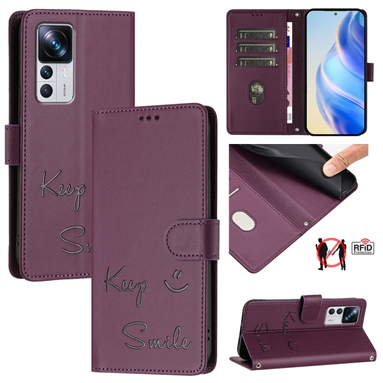 Smile Embossing RFID Leather Phone Case, For Xiaomi 12T / 12T Pro, For Xiaomi Poco M4 5G / Poco M5 4G, For Xiaomi Poco M5s, For Xiaomi 12S Ultra, For Xiaomi 12 Pro / 12S Pro, For Xiaomi 12 / 12X / 12S, For Xiaomi Poco X4 NFC, For Xiaomi 12 Lite